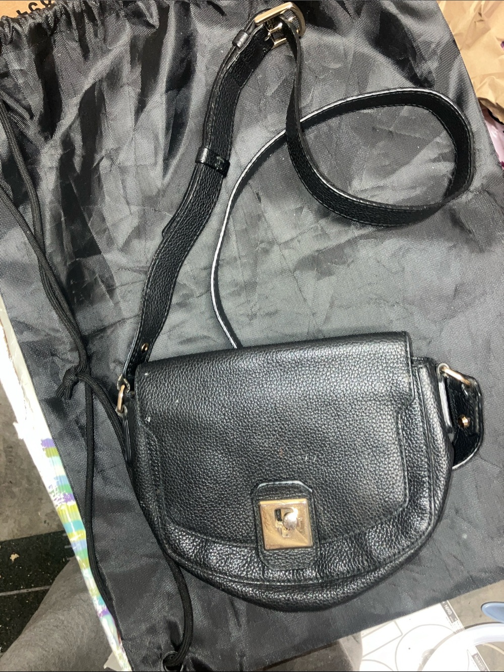 Furla Black Leather Crossbody Bag with Gold Turn-Lock